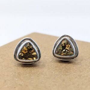 Sterling Silver 925 Sajen Yellow Gemstone Triangle Stud Earrings